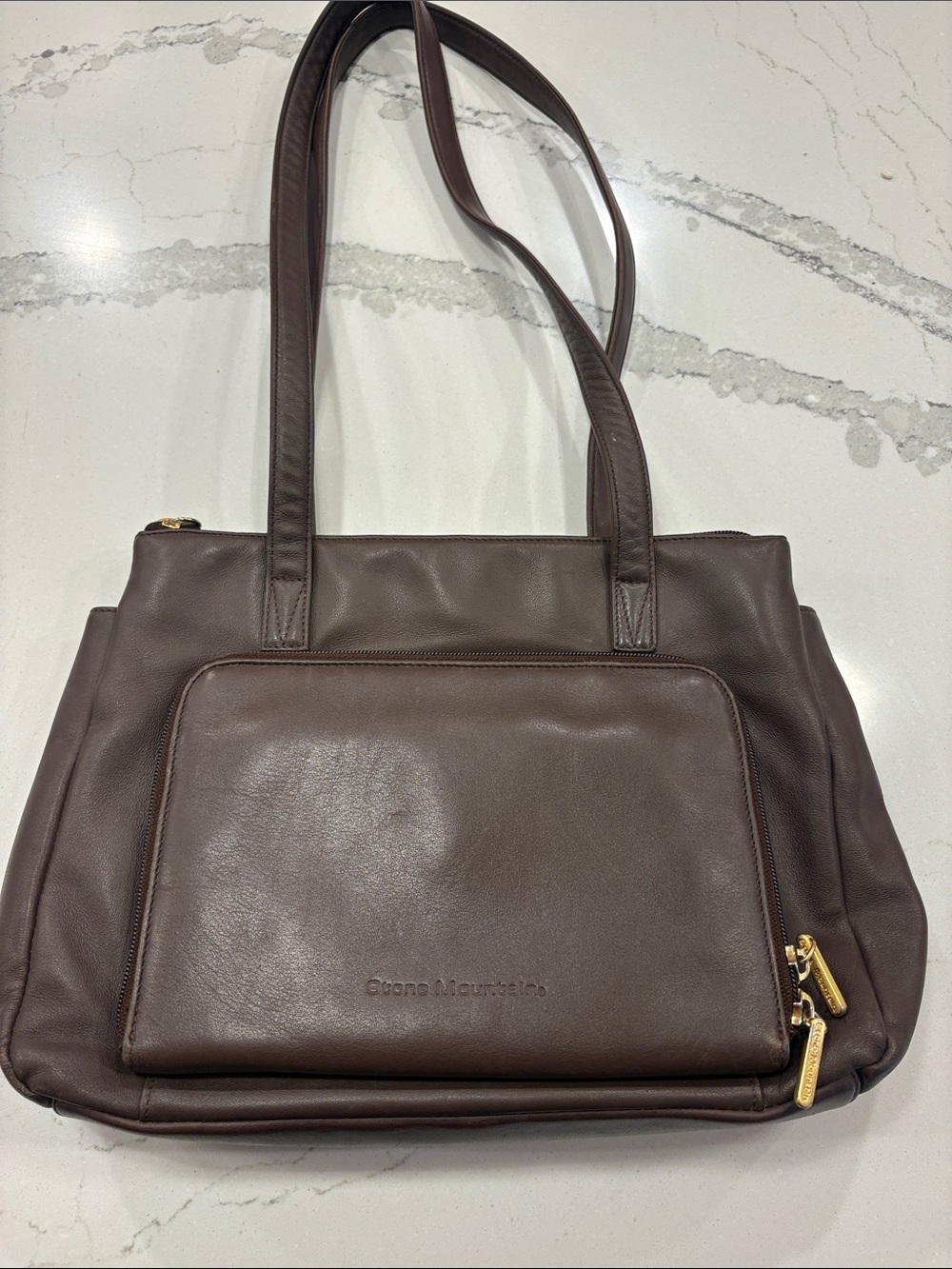 Stone Mountain Accessories Dark Brown Leather Tote with Front Zip Pocket